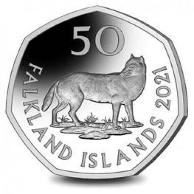 2021 WARRAH FOX Falkland Isles Falkands 50p Fifty pence UNC