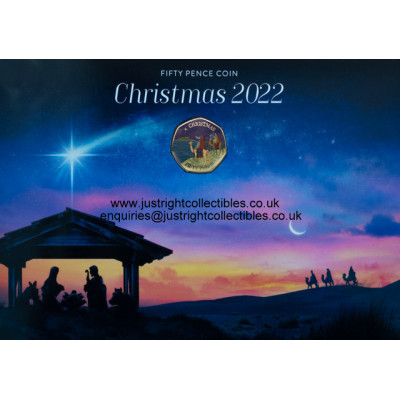 2022 Gibraltar Christmas 50p Colour carded Coin