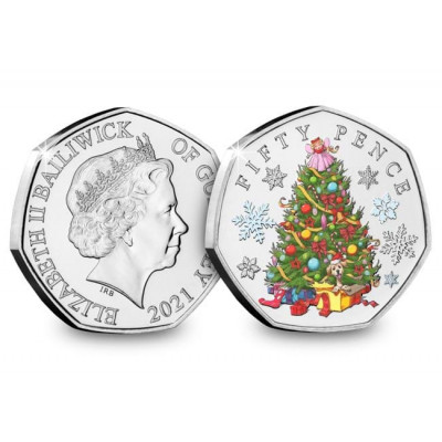 2021 Guernsey Christmas Tree in Colour 50p coin in Card