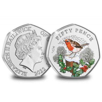 2022 Christmas Robin Colour 50p Card Guernsey