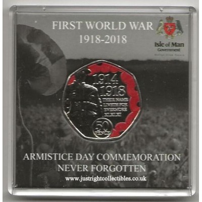 2018 ISLE OF MAN 50p Coloured Armistice Day Poppy Coin