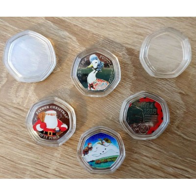 Coin Capsules 50p shape 7 sided Heptagon in acrylic
